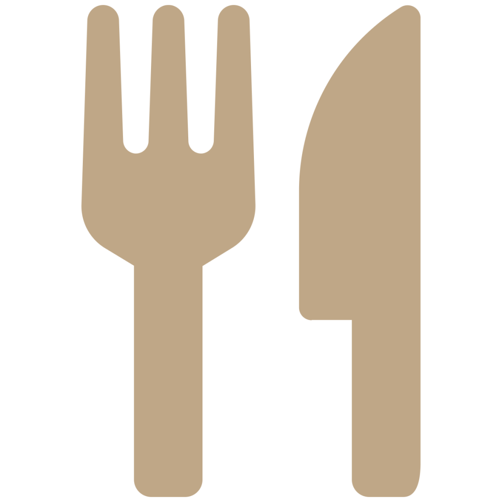 Icon of a fork and knife on a plain background